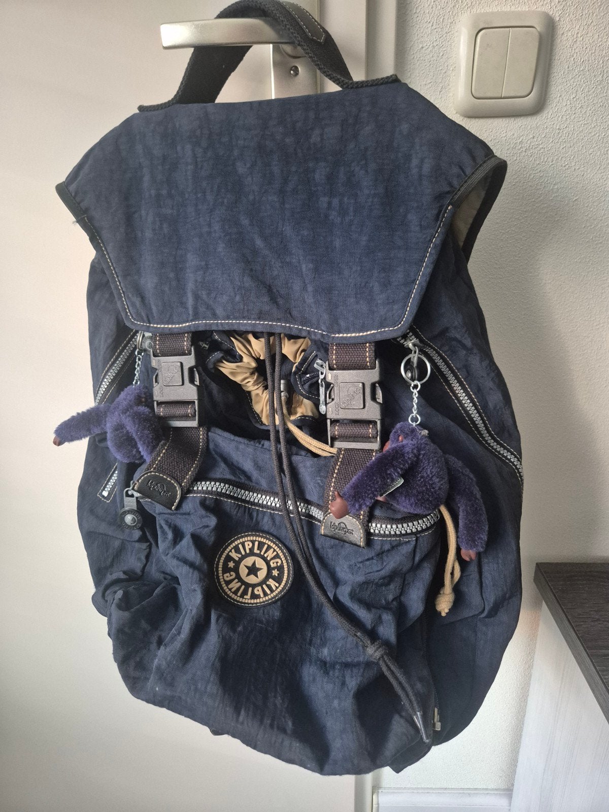 Kipling rugzak - Donkerblauw met apenhangers, 45 tot 60 cm, Gebruikt, Kipling, 25 tot 40 cm