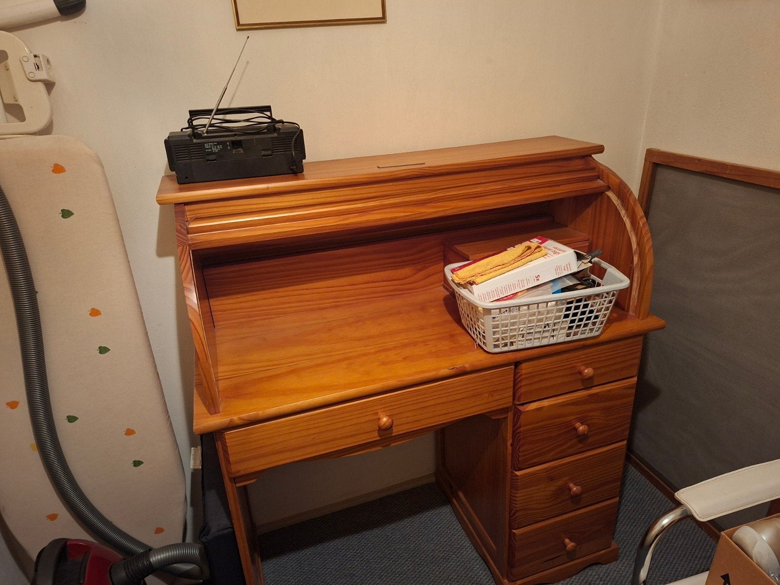 Vintage rolluikbureau van hout, Ophalen, Met lades, Gebruikt, Hout