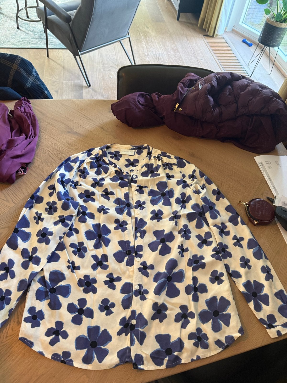 Fabienne Chapot blouse wit met blauwe bloemen maat 42, Ophalen of Verzenden, Gedragen, Maat 42/44 (L), Wit