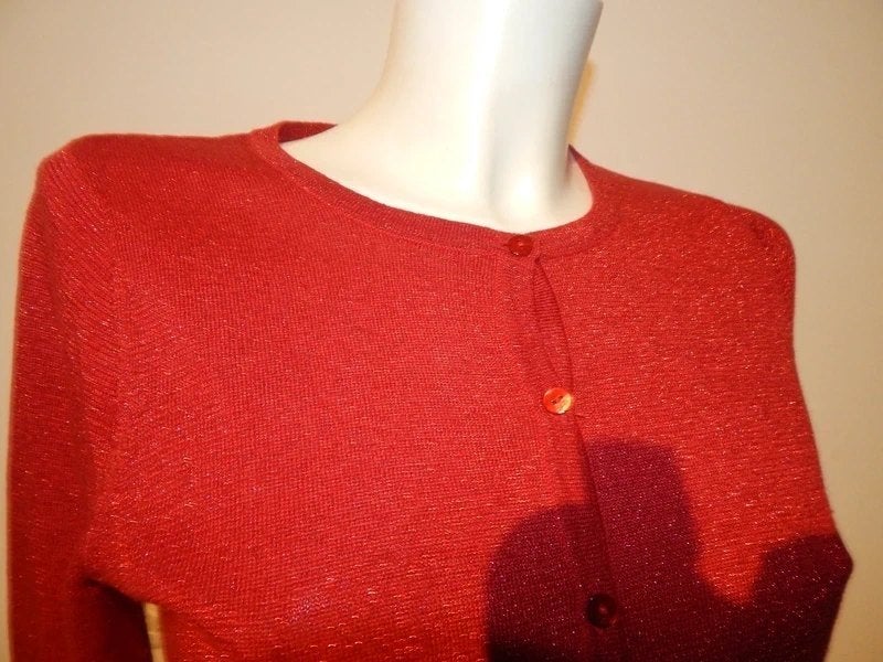 King Louie cerise rood vestje breisel glitter in de stof M, Maat 38/40 (M), Verzenden, Zo goed als nieuw, King Louie