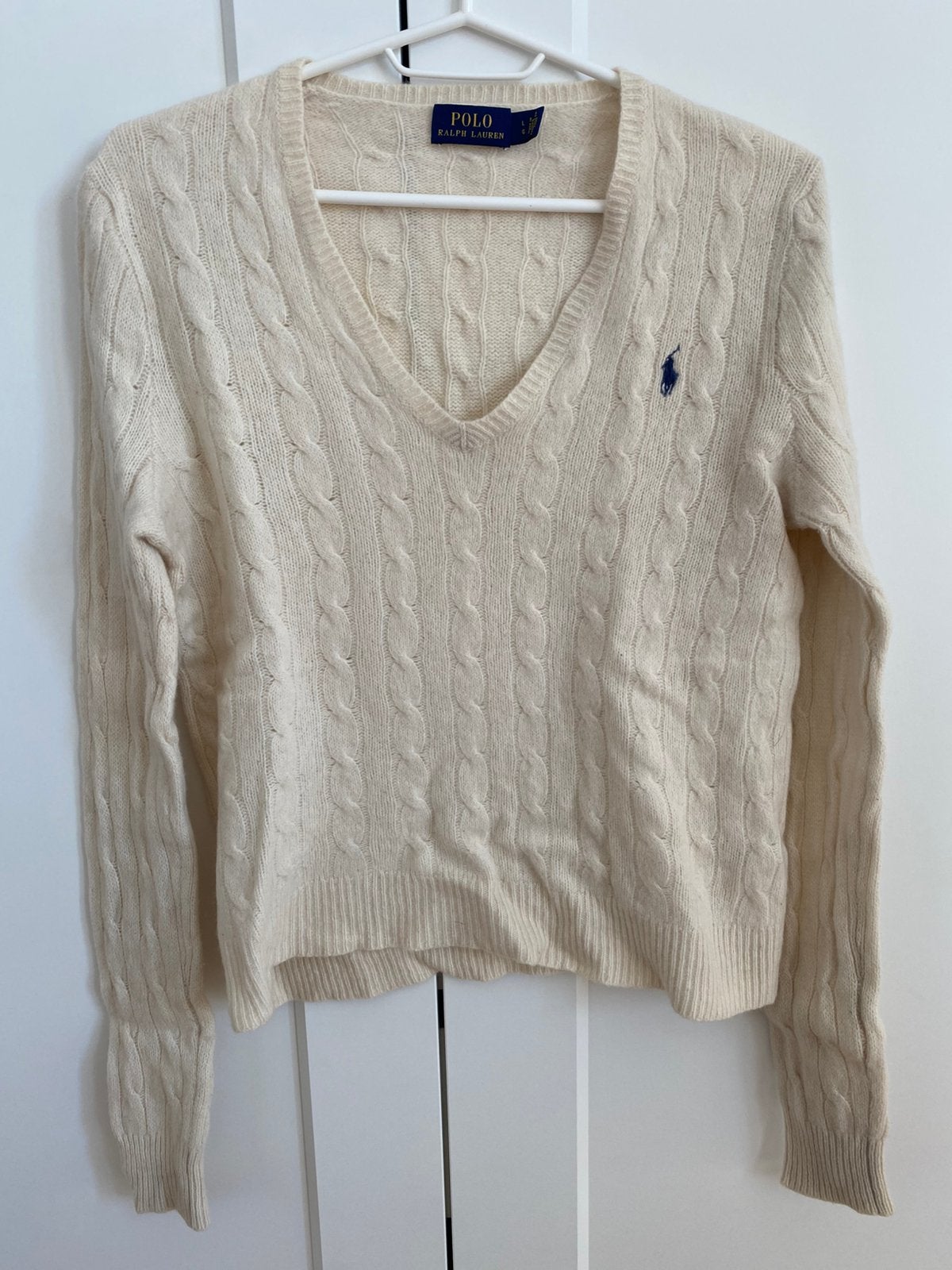 Witte creme beige V hals trui Polo Ralph Lauren wol kasjmier, Ophalen of Verzenden, Zo goed als nieuw, Maat 38/40 (M), Wit