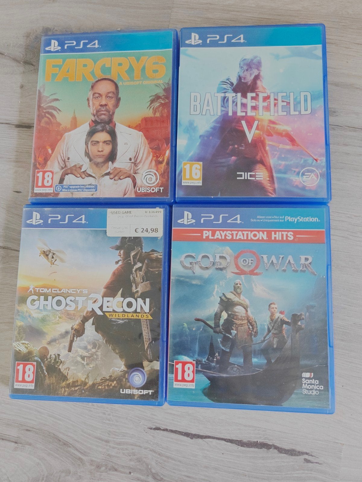 PS4 Games: Far Cry 6, Battlefield V, Ghost Recon, God of War, Spelcomputers en Games, Avontuur en Actie, Online, Gebruikt, Vanaf 18 jaar