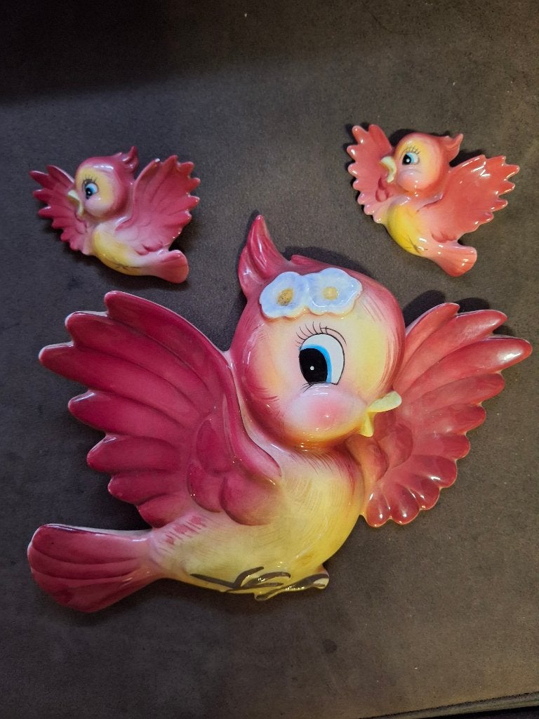 Vintage Lefton Bluebirds Wall Lefton Pink Birds PY Japan, Verzamelen, Ophalen of Verzenden, Zo goed als nieuw, Dier