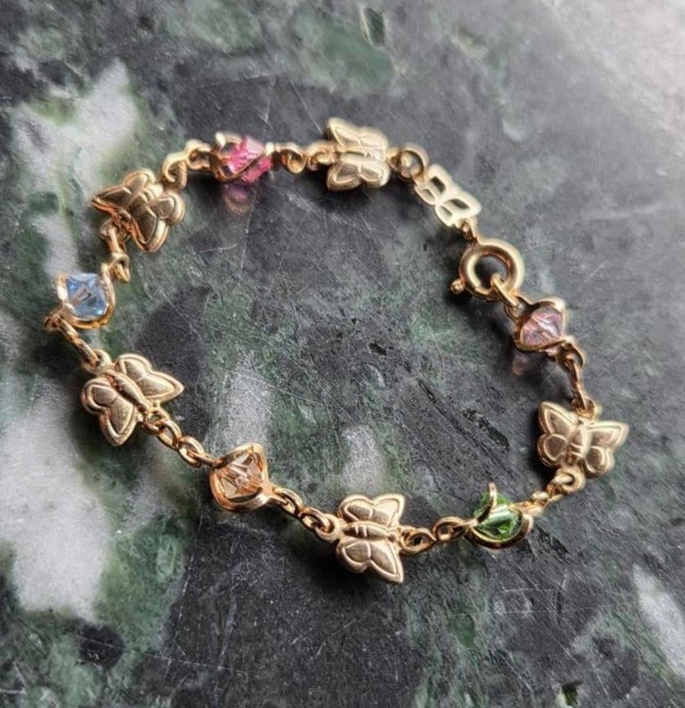 Prachtige Vlinder Armband met Kleurrijke Stenen en 18K Goud, Ophalen, Zo goed als nieuw