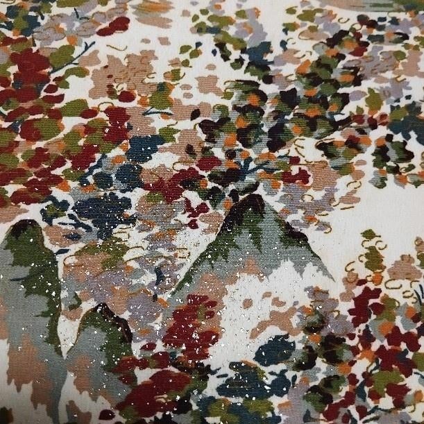 Japanse natuurzijde abstracte bergen m/zilver patchwork, Overige kleuren, Verzenden, Zo goed als nieuw, 30 tot 120 cm