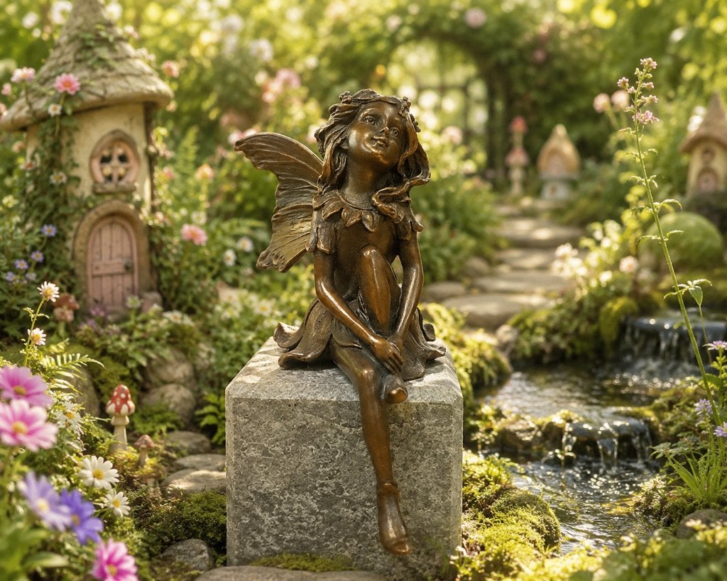 Bronzen beeld/ ZITTEND ELFJE /FEE / ENGEL, Ophalen of Verzenden, Brons, Beeld