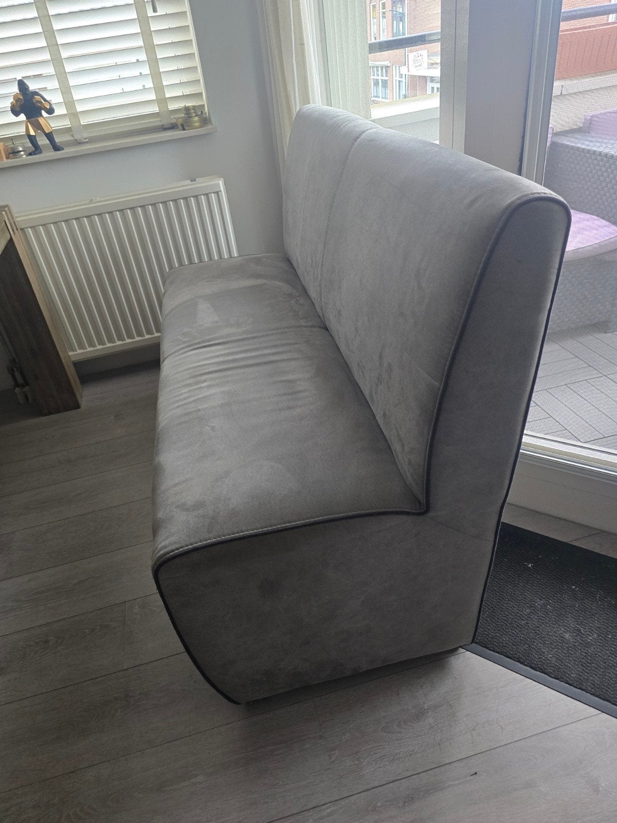 Stoffen bankje/eetbankje - Grijs - 140x96x60 cm, Huis en Inrichting, Banken | Bankstellen, Ophalen, Gebruikt, Minder dan 75 cm