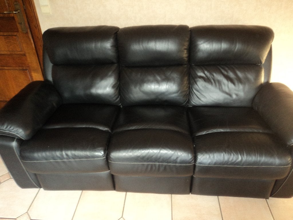 Lederen Relax 2 en 3 zit zetel, Ophalen, 150 tot 200 cm, Driepersoons, Zo goed als nieuw