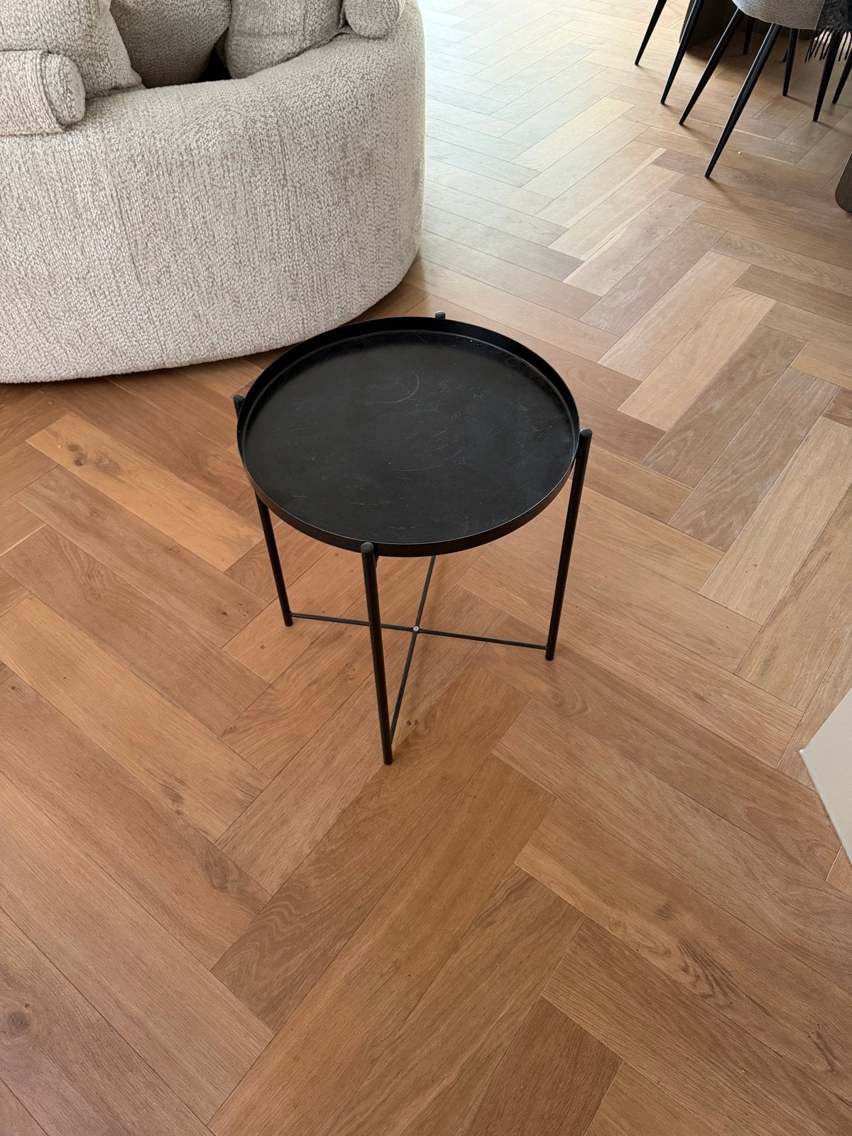 Zwart metalen bijzettafel - Rond, Ophalen, Minder dan 45 cm, Minder dan 55 cm, Gebruikt