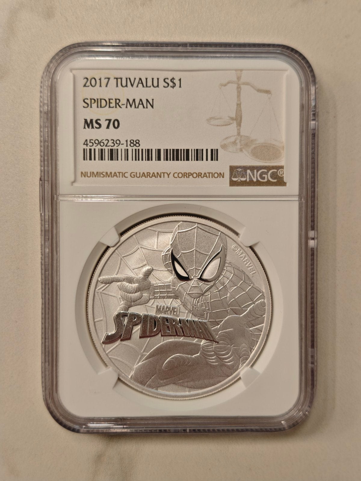 2017 Tuvalu Spider-Man 1 oz Zilveren Munt NGC MS 70, Ophalen of Verzenden, Overige landen, Losse munt, Zilver