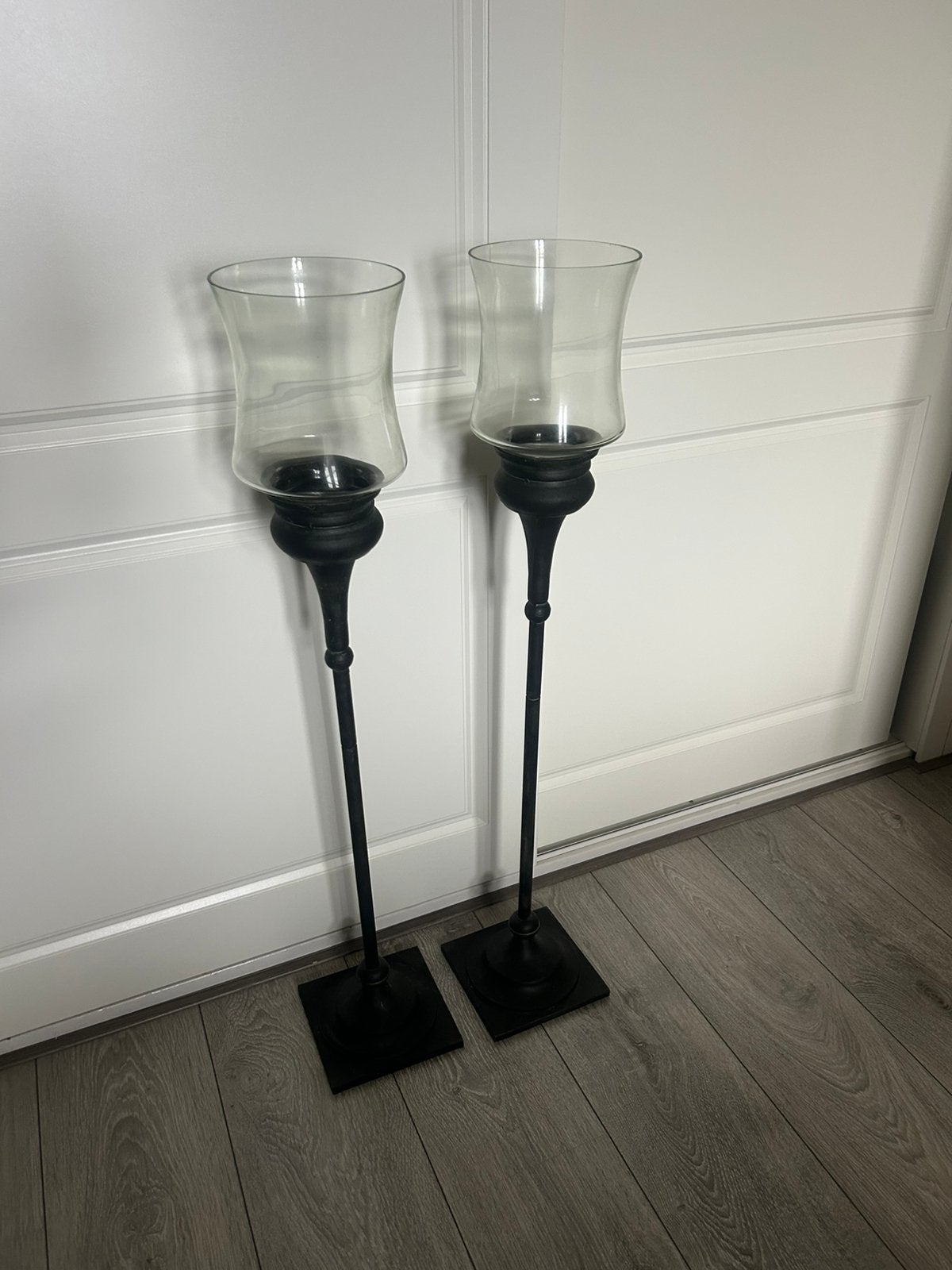 2x prachtige vaas - metaal met glas - als nieuw, Ophalen, Zo goed als nieuw, Glas, Windlicht