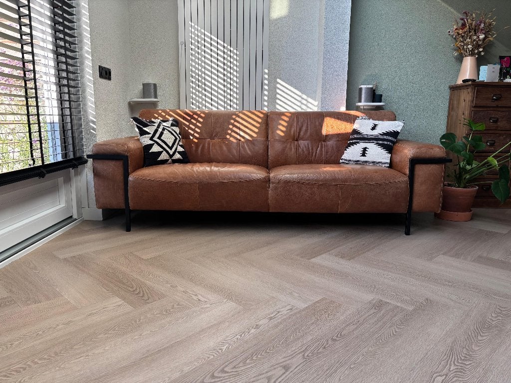 Cognac lederen bank - 233x92,5x80cm, Huis en Inrichting, Ophalen, Gebruikt, Driepersoons, Rechte bank