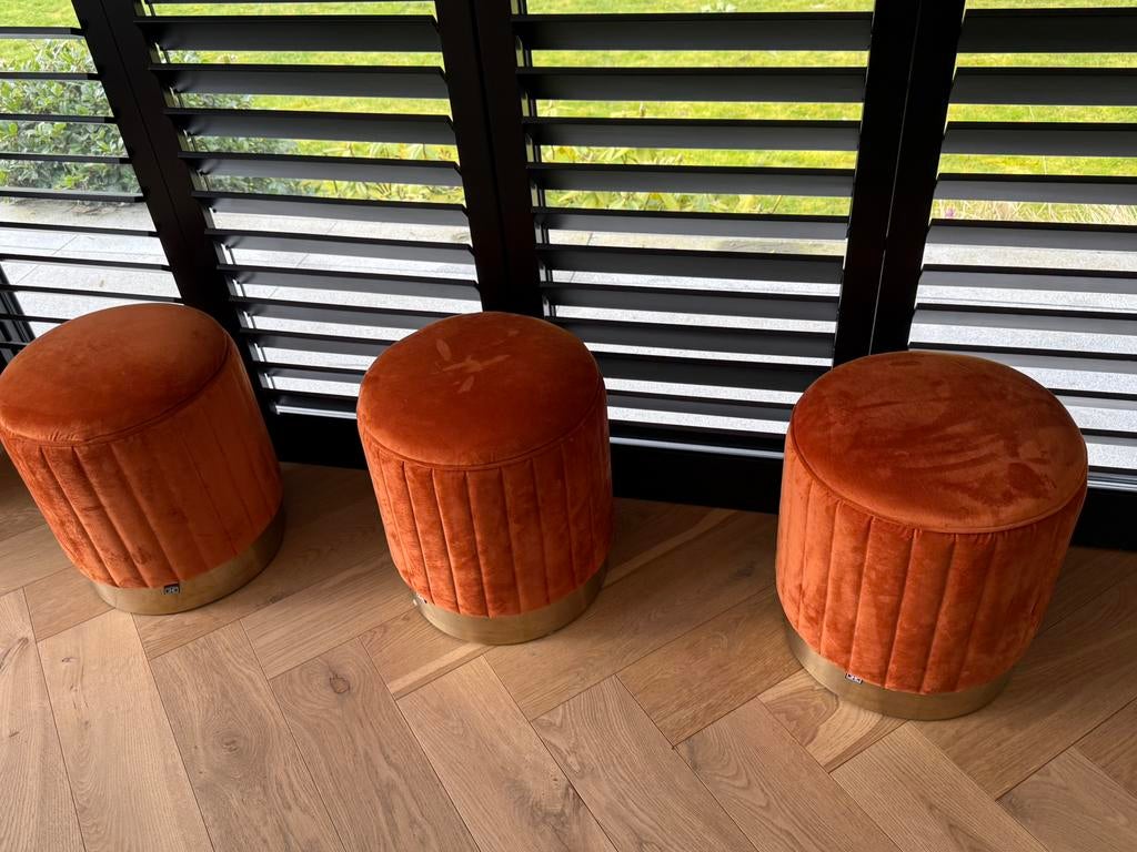 Eichholtz velvet poef, set van 3, Ophalen, Zo goed als nieuw, Oranje, Rond