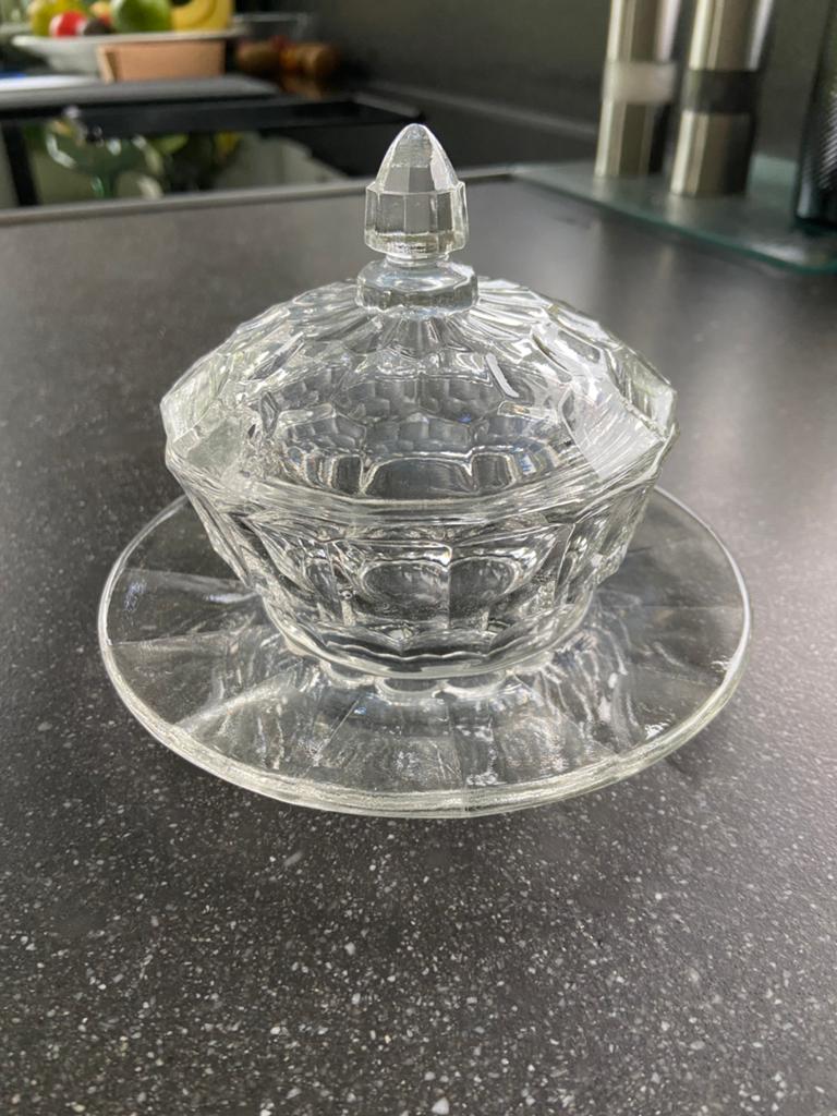 Oude glazen botervloot confituren bakje jampot puntgaaf, Antiek en Kunst, Ophalen of Verzenden
