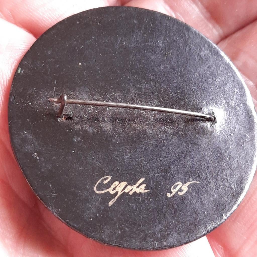 Gesigneerde Russische Lakwerk Broche Handgeschilderd, Verzenden, Zilver, Overige materialen