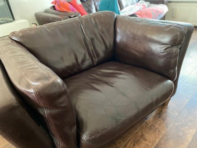 Fauteuil/Loveseat rundleer, Ophalen, Zo goed als nieuw, 50 tot 75 cm, Leer