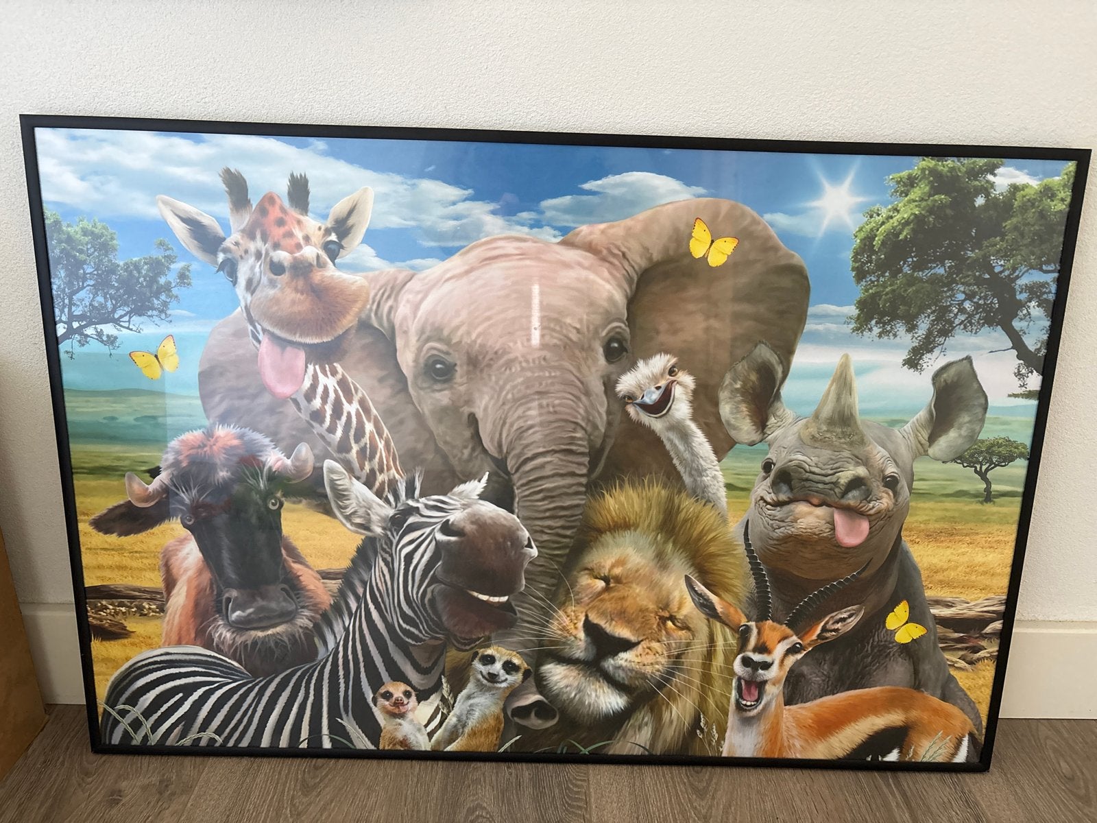 Grote ingelijste poster met dieren 93x63 cm, Huis en Inrichting, Ophalen, Zo goed als nieuw, Foto of Poster, 75 – 100