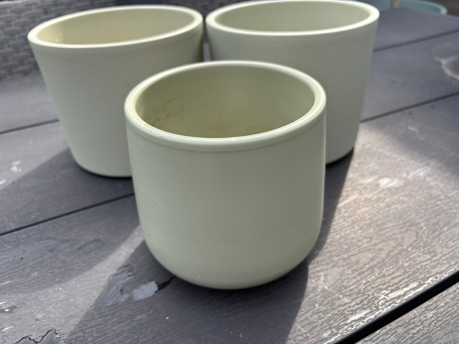 Set van 3 mintgroene bloempotten: Mica en Intratuin, Ophalen, Gebruikt, Rond, Binnen
