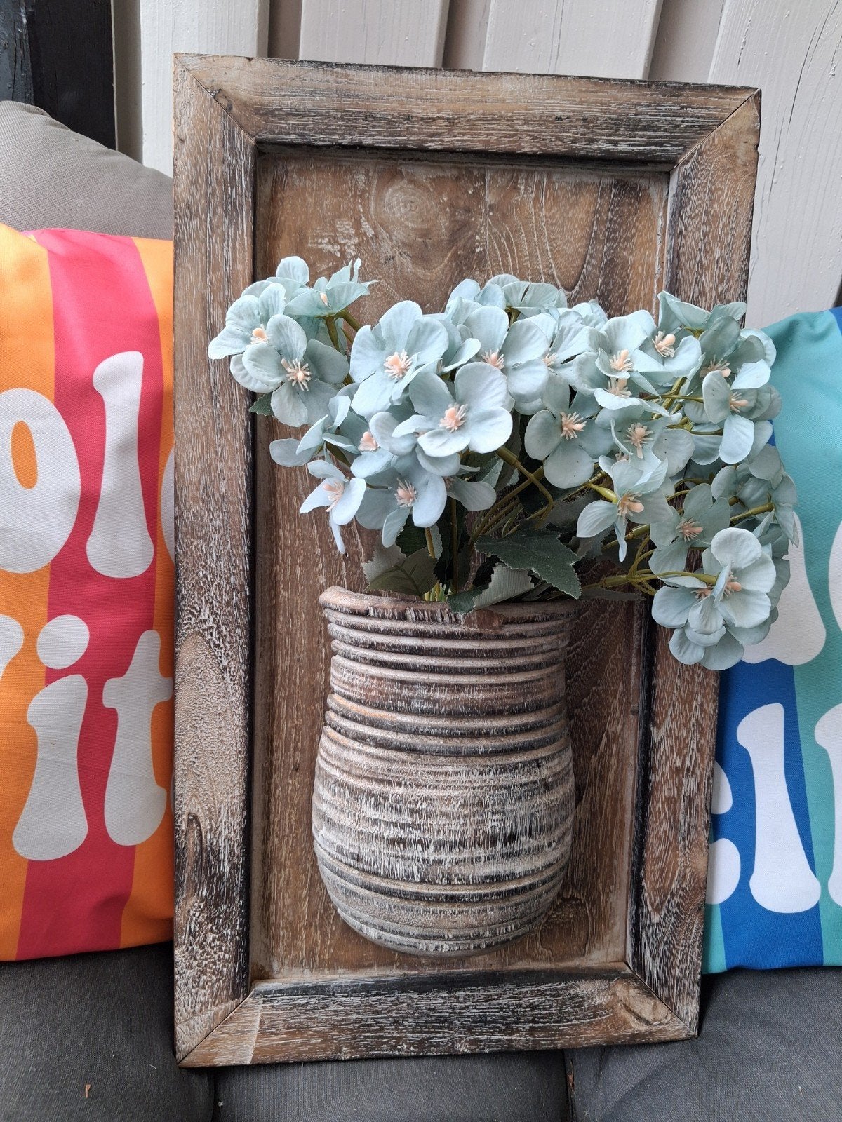 Gave wanddeco hout bloempot met bloemen, Hout, Nieuw, Ophalen of Verzenden, Wandbord of Wandpaneel