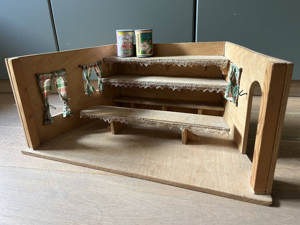 Vintage houten poppenwinkel met toonbank, Ophalen, Gebruikt, Poppenhuis