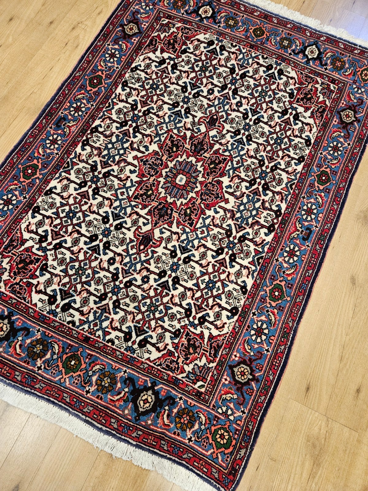 Vintage handgeknoopt perzisch tapijt bidjar 152x99, Info@SlatsAntiek.nl, Tweedehands, Ophalen of Verzenden, 150 tot 200 cm