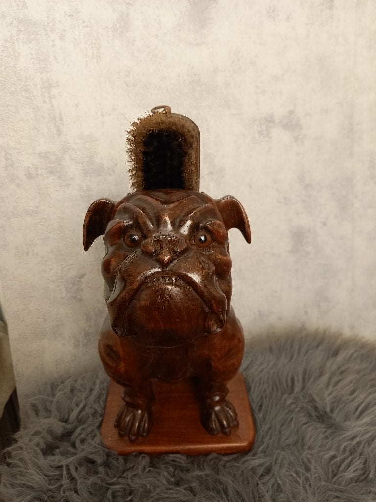 Antieke Houten Bulldog Borstelhouder, Ophalen of Verzenden