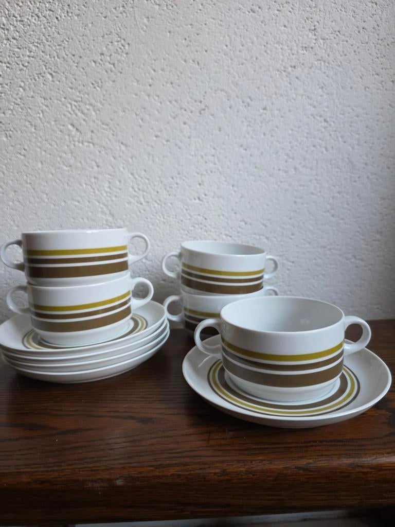 Vintage Arzberg soepkommen met schotels, 5 stuks, jaren 70, Antiek en Kunst, Ophalen of Verzenden