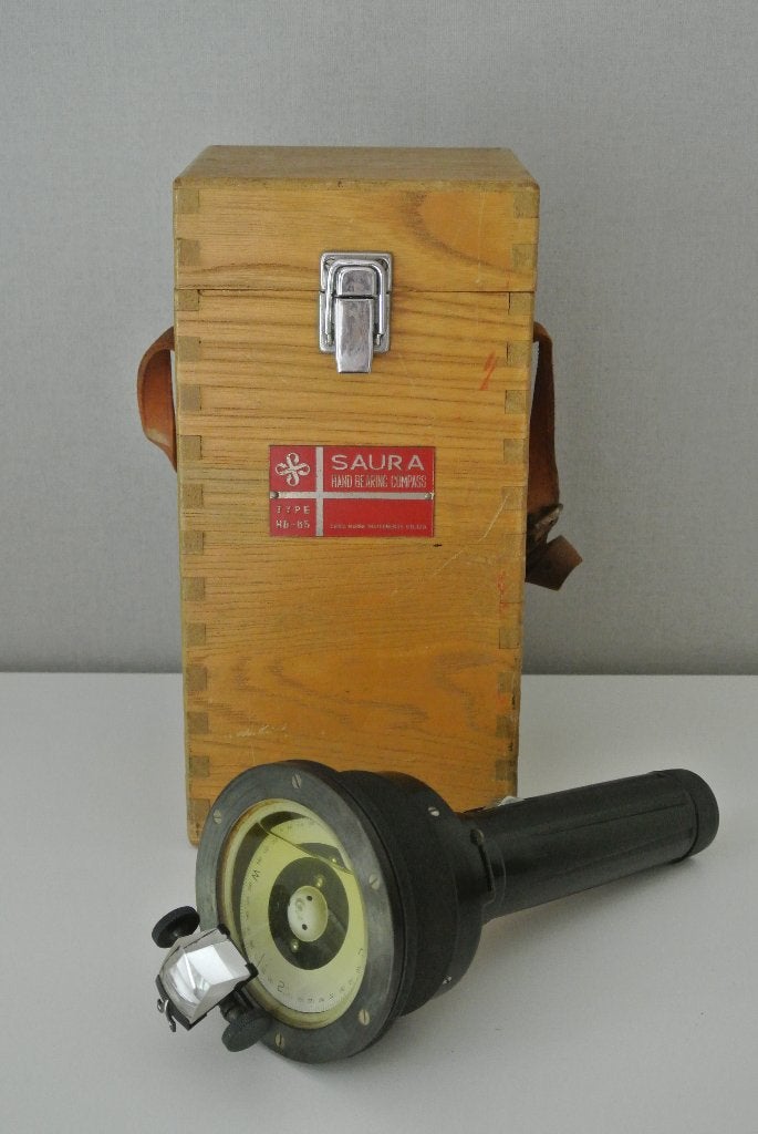 Vintage Saura Hand Peilkompas HB-65 in Houten Kist, Watersport en Boten, Ophalen of Verzenden, Gebruikt, Gps of Kompas