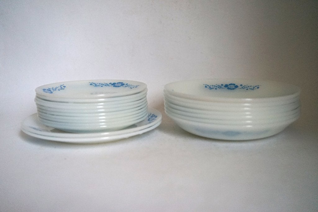 Termocrisa vintage glas ontbijt diep bord cups daisy blauw., Gebruikt, Overige merken, Ophalen of Verzenden, Glas