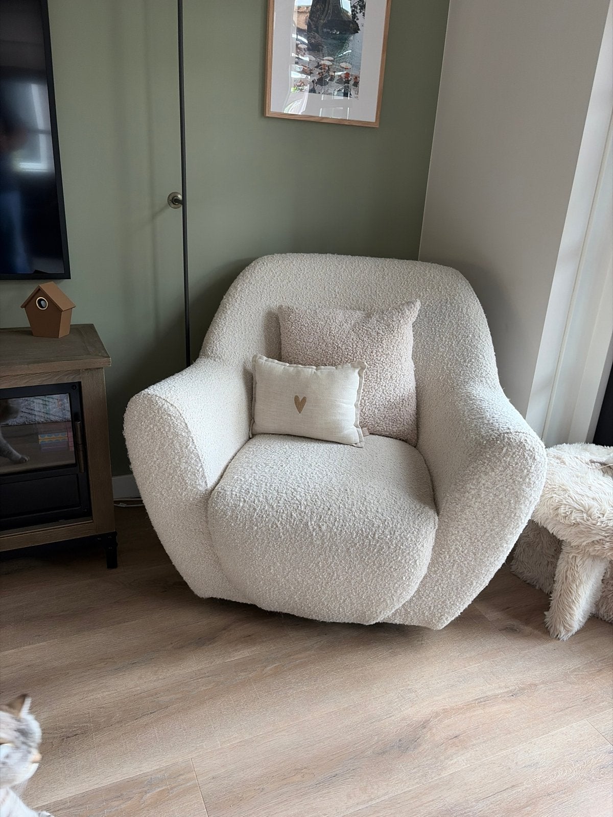 Comfortabele Crèmekleurige Bouclé Fauteuil riviera maison, Ophalen, Gebruikt, 75 tot 100 cm, 75 tot 100 cm