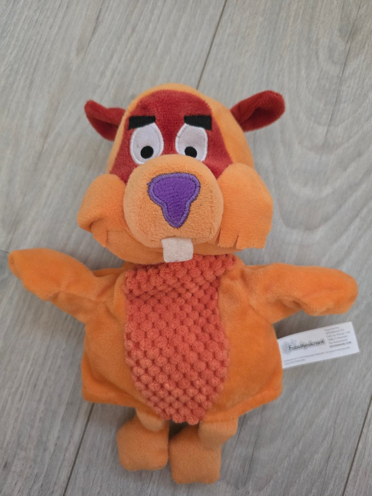 Leuke oranje bever handpop - Zo goed als nieuw, Ophalen, Oranje, Overige merken, Overige karakters