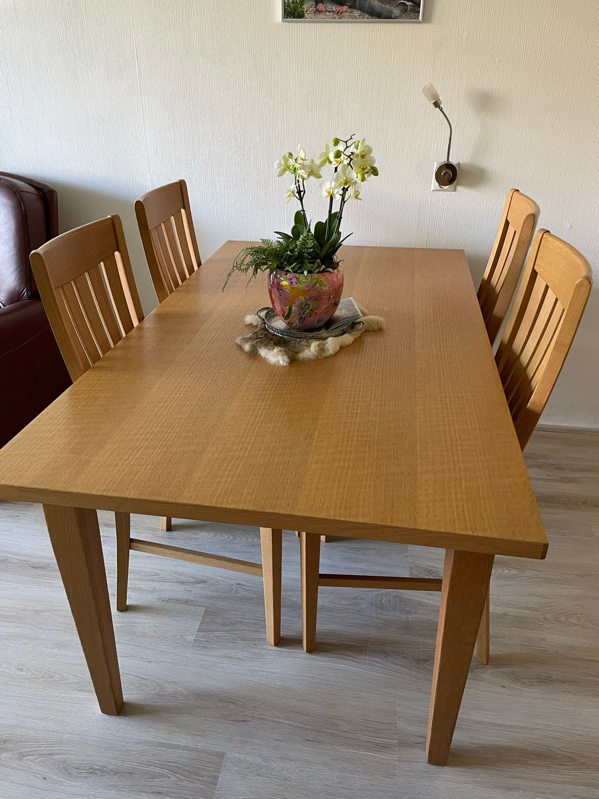 Eethoek blank eikenhouten met 4 stoelen, Huis en Inrichting, Complete eetkamers, Ophalen, Gebruikt, 4 tot 6 stoelen