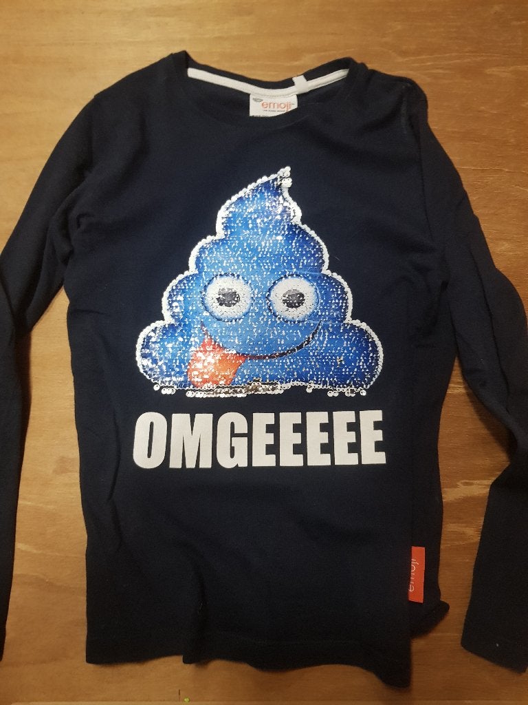 Emoji shirt met pailletten omkeerbaar - maat 134-140, Ophalen, Gebruikt, Jongen, Shirt of Longsleeve