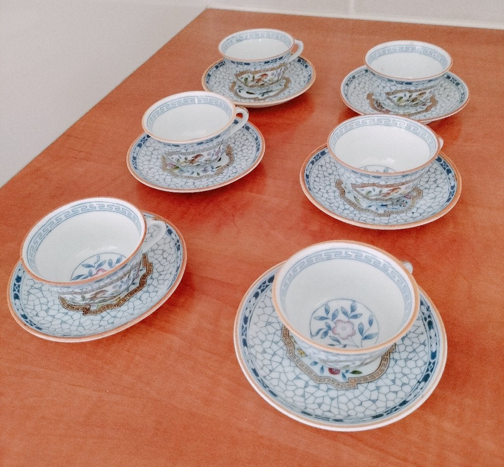 Antiek Chinees theeservies - 6 kopjes en schotels, Ophalen