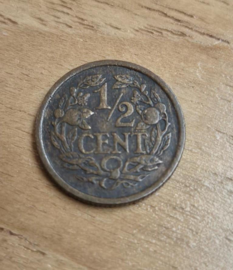 0.5 Cent 1917 Wilhelmina open kroon oranjetakken met appels, Ophalen of Verzenden, Koningin Wilhelmina