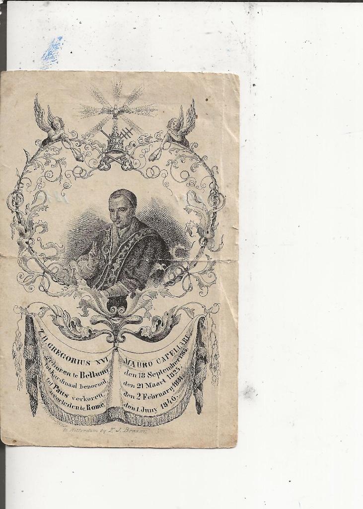 Paus Gregorius XVI Bidprentje 1831+1896 JH Morrien, Ophalen of Verzenden, Ongelopen, Overijssel