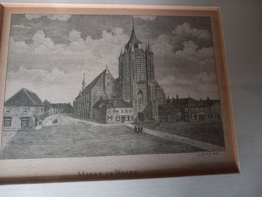 WEERT - PENTEKENING, ingelijst - Maaspoort - 1897, W.J.S. ??, Ophalen of Verzenden, Stads- / dorpsgezicht