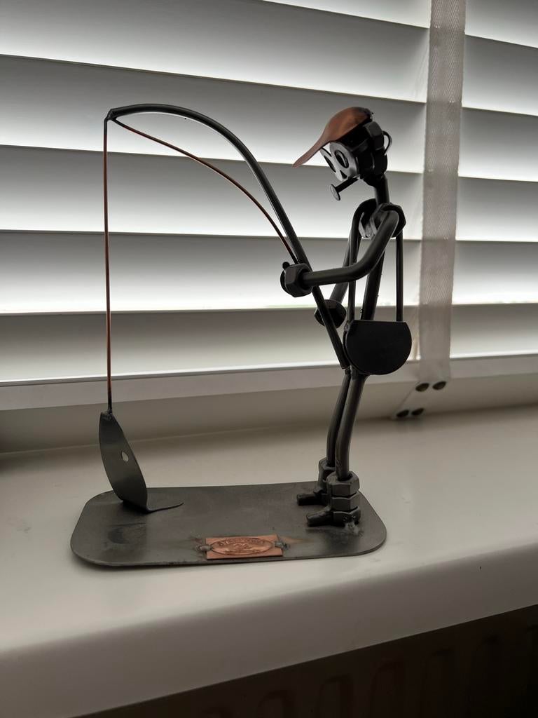 Steelman Visser Handgemaakt Metalen Beeldje Decoratie, Ophalen of Verzenden, Zo goed als nieuw, Mens