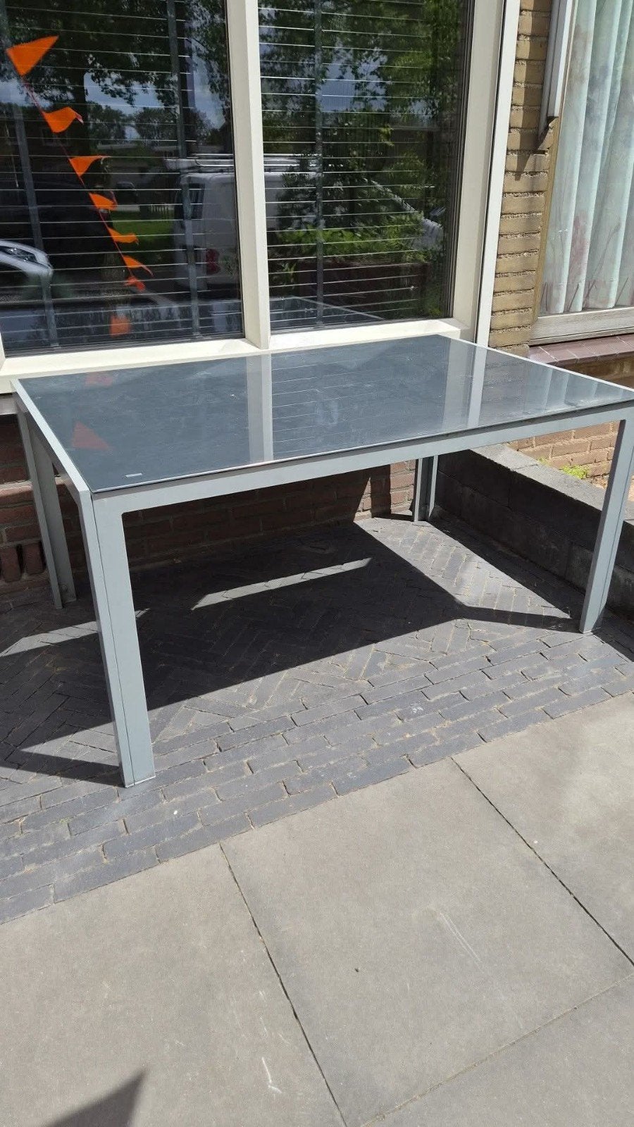 Tuintafel met glazen blad, Ophalen of Verzenden, Gebruikt, Rechthoekig, Aluminium