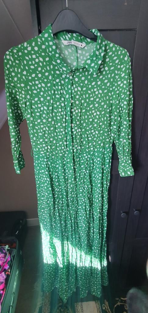 Zara Groene Jurk met Stippen - Maat M, Maat 38/40 (M), Verzenden, Zara, Zo goed als nieuw