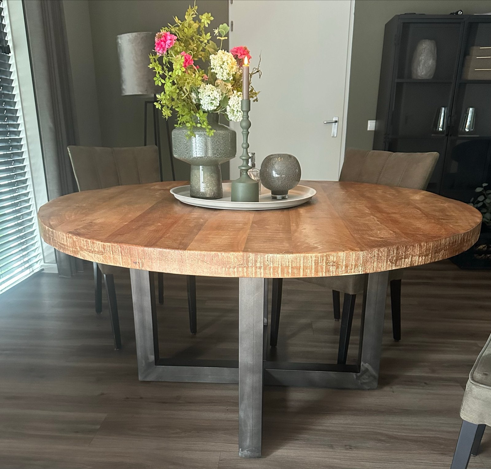 Eleonora ronde eettafel mangohout 150cm, Huis en Inrichting, Tafels | Eettafels, Ophalen, Gebruikt, Rond, Vijf personen of meer