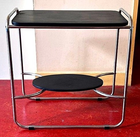 Bijzettafel, Huis en Inrichting, Tafels | Bijzettafels, Ophalen, Gebruikt, Metaal of Aluminium, 55 tot 75 cm
