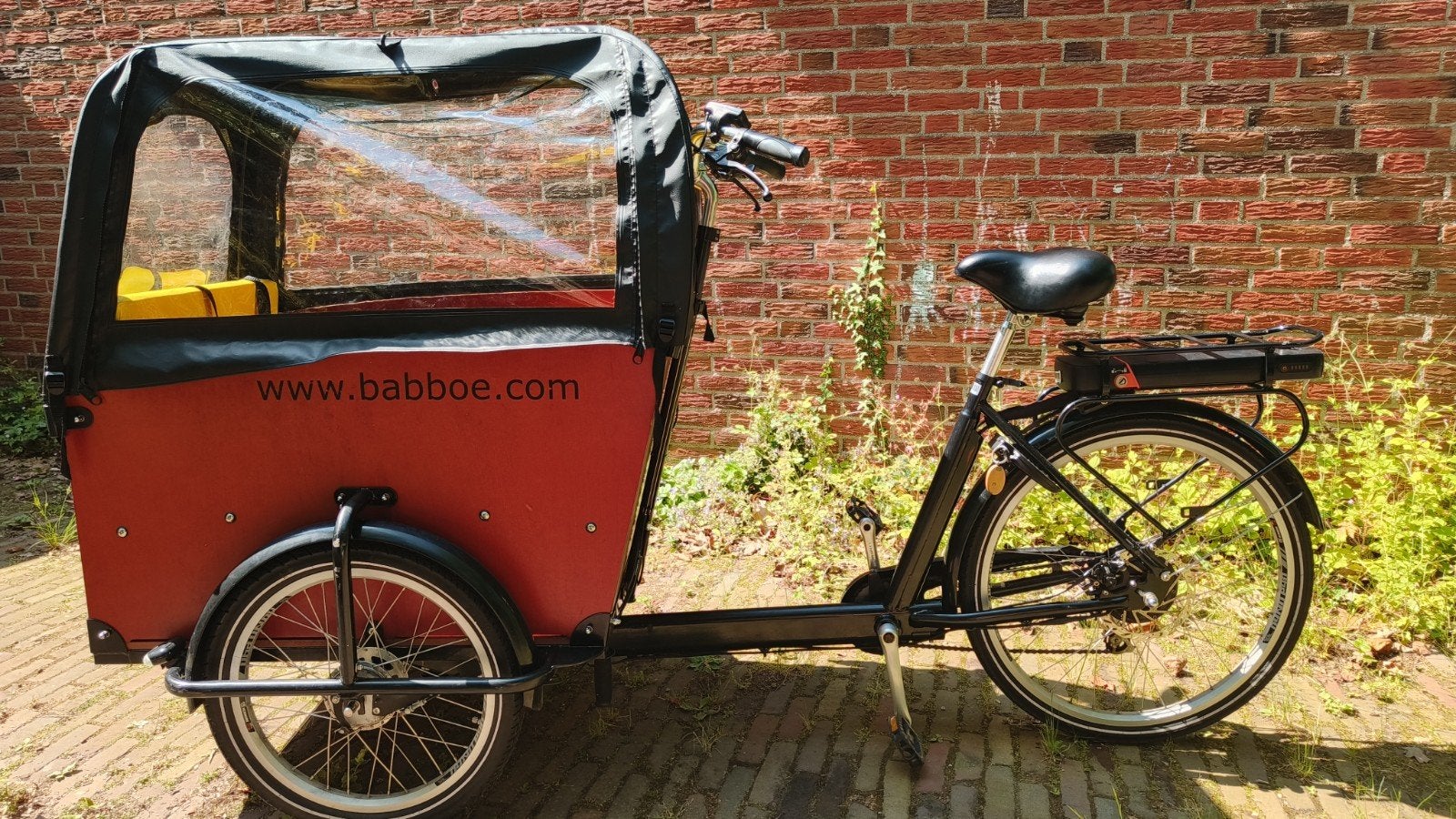 Babboe Big-E Bakfiets met Huif en Elektrische Ondersteuning, Overige merken, 4 kinderen of meer, Gebruikt, Huif