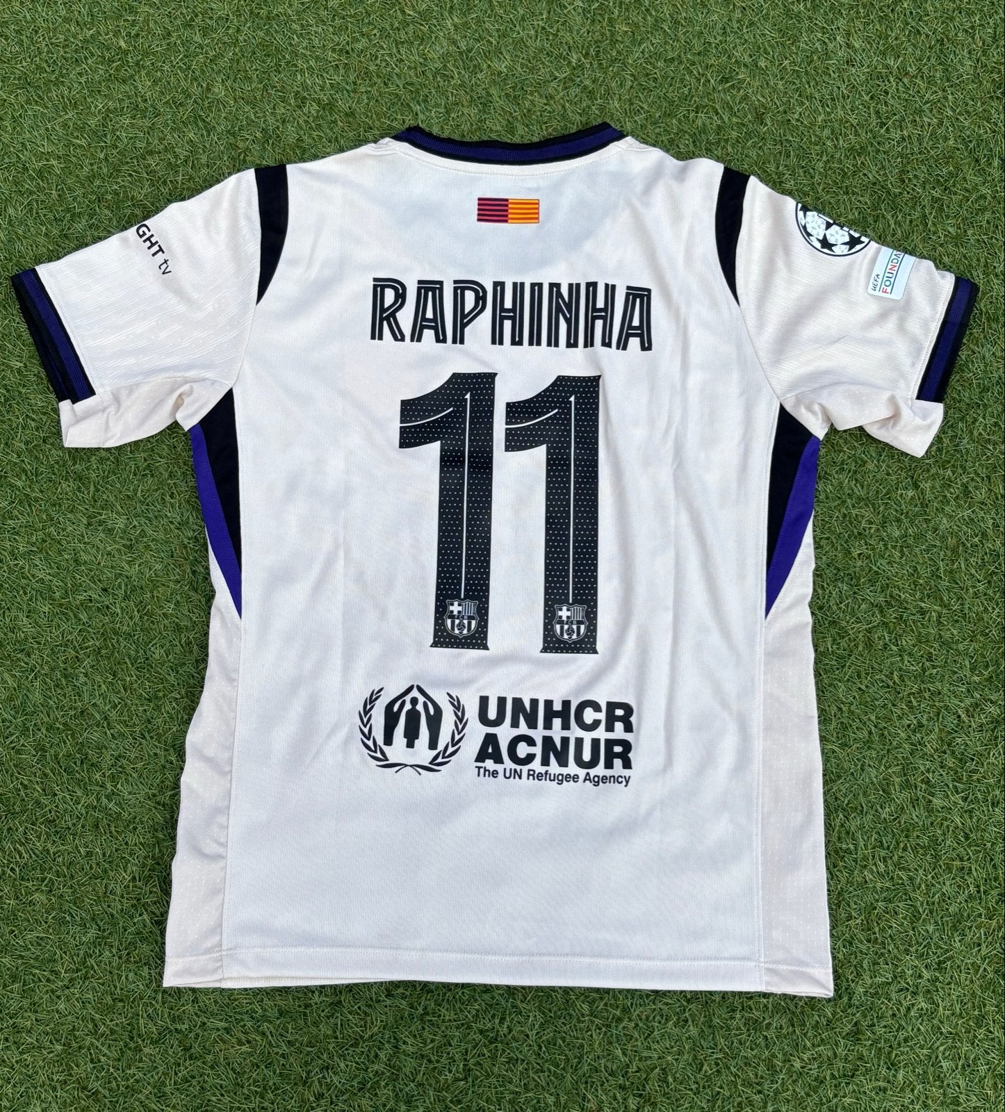 FC Barcelona uitshirt Raphinha/Lamine Yamal, Ophalen of Verzenden, Zo goed als nieuw, Maat 46 (S) of kleiner, Wit