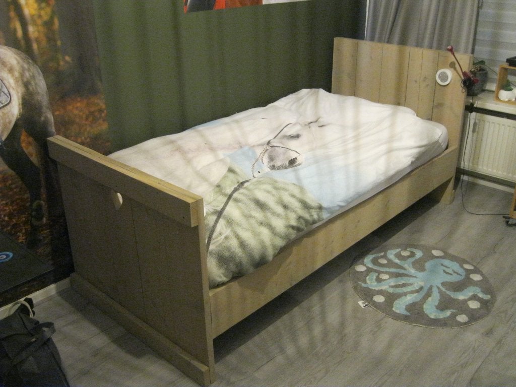 Te koop: Steigerhoutenplanken bed., Ophalen, Gebruikt, 90 cm, Eenpersoons