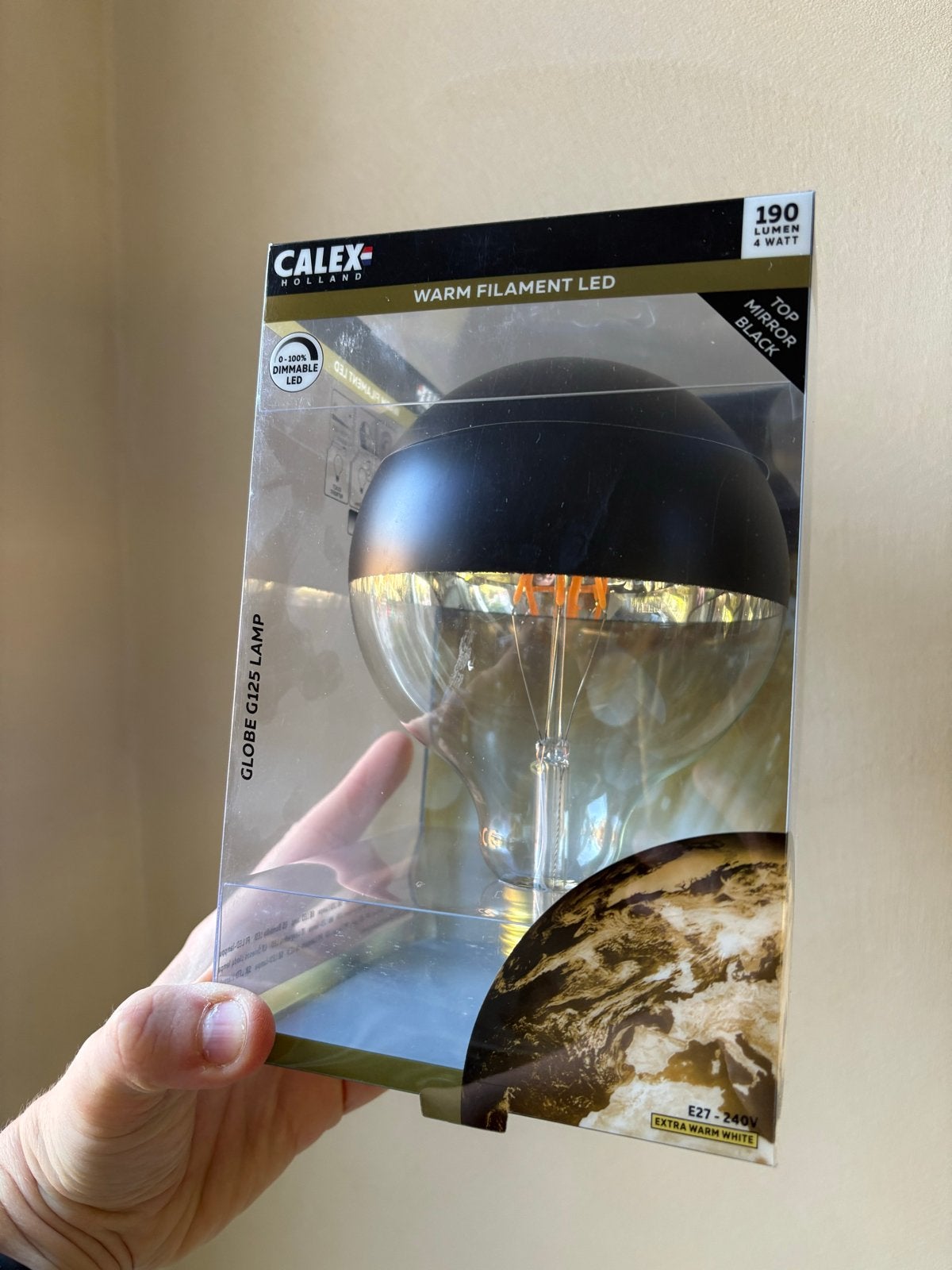 Calex LED Filament Lamp G125 E27 4W Dimbaar Top Mirror Zwart, Led-lamp, Dimbaar, Minder dan 10 watt, Warm wit