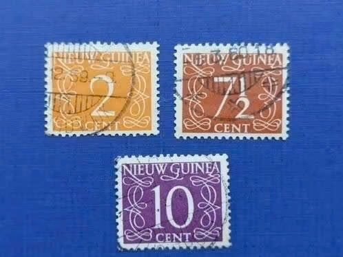 Postzegel NL Nieuw Guinea 1950 3 zegels Cijfers 13-09, Postzegels en Munten, Ophalen of Verzenden, Gestempeld, Nieuw-Guinea