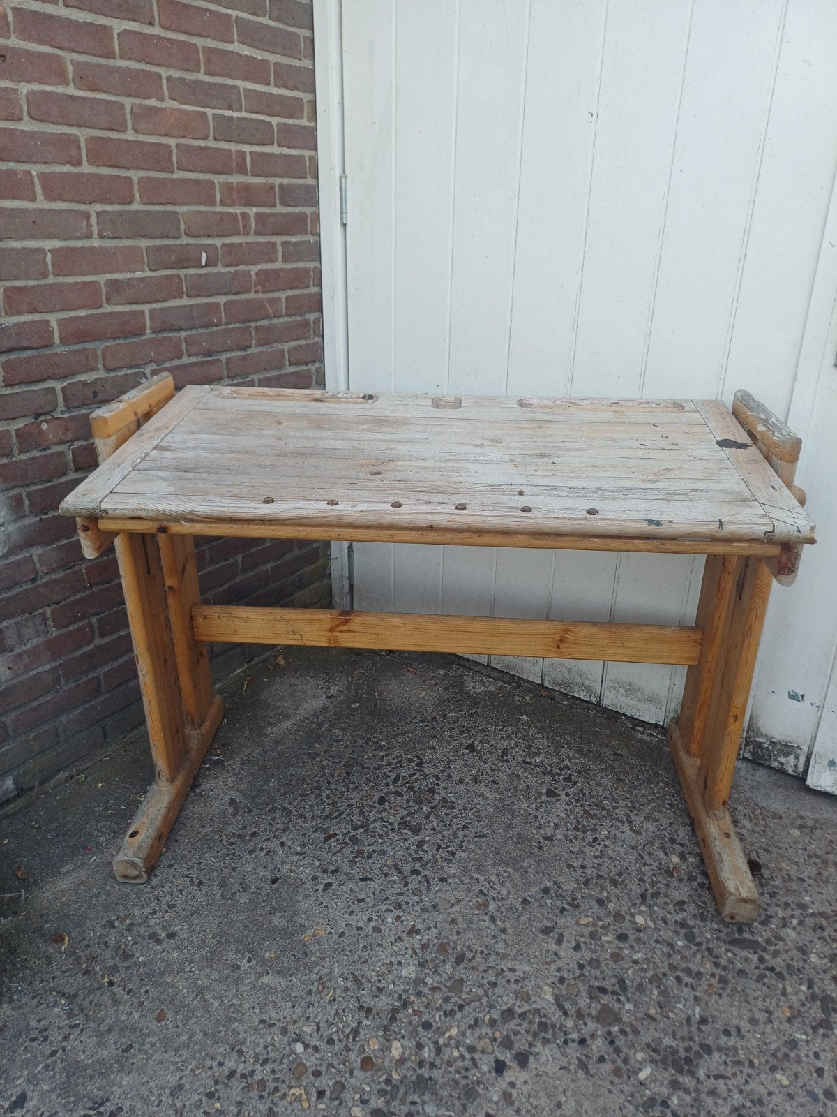 Robuuste vintage houten tekentafel werkbank, Antiek en Kunst, Ophalen