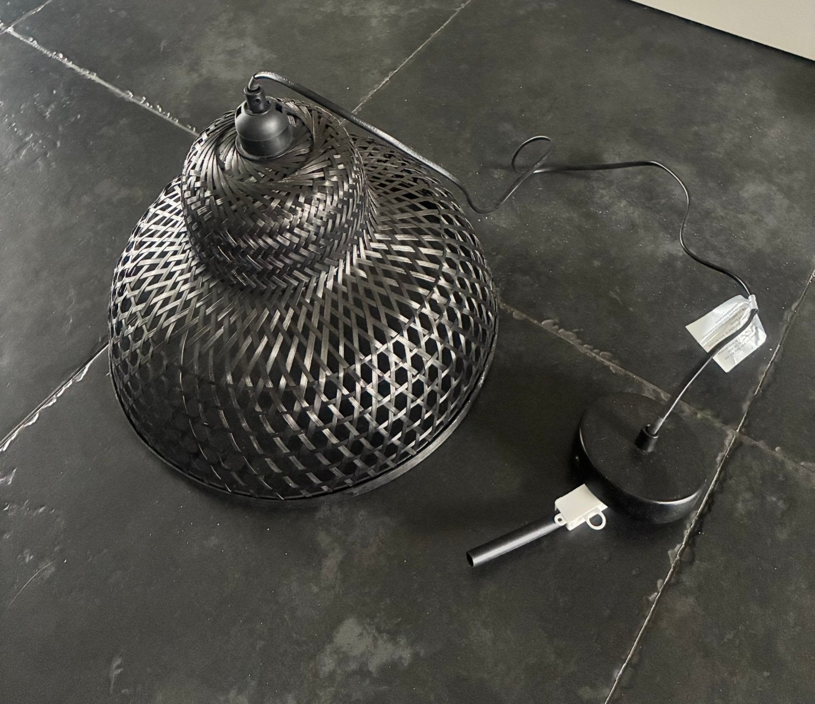Zwart bamboe lampenkap incl fitting, Ophalen of Verzenden, Zo goed als nieuw, Licht