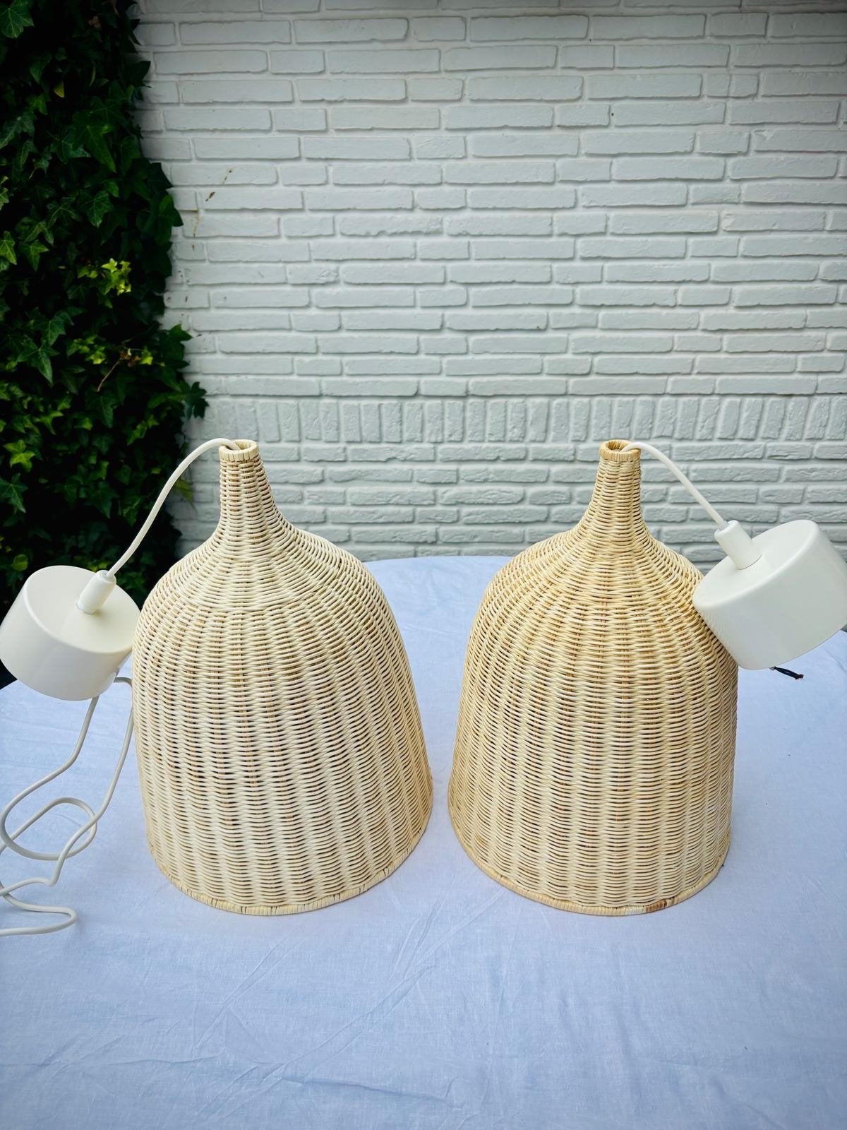 2 vintage IKEA Leran lampen - Rotan hanglampen, Ophalen, Overige materialen, Gebruikt, E27 (groot)